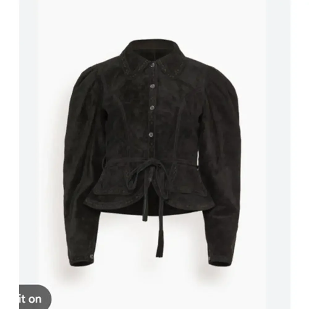 HUNTER BELL Sz 6 Murphey Suede Jacket Puff Sleeve Noir NWT